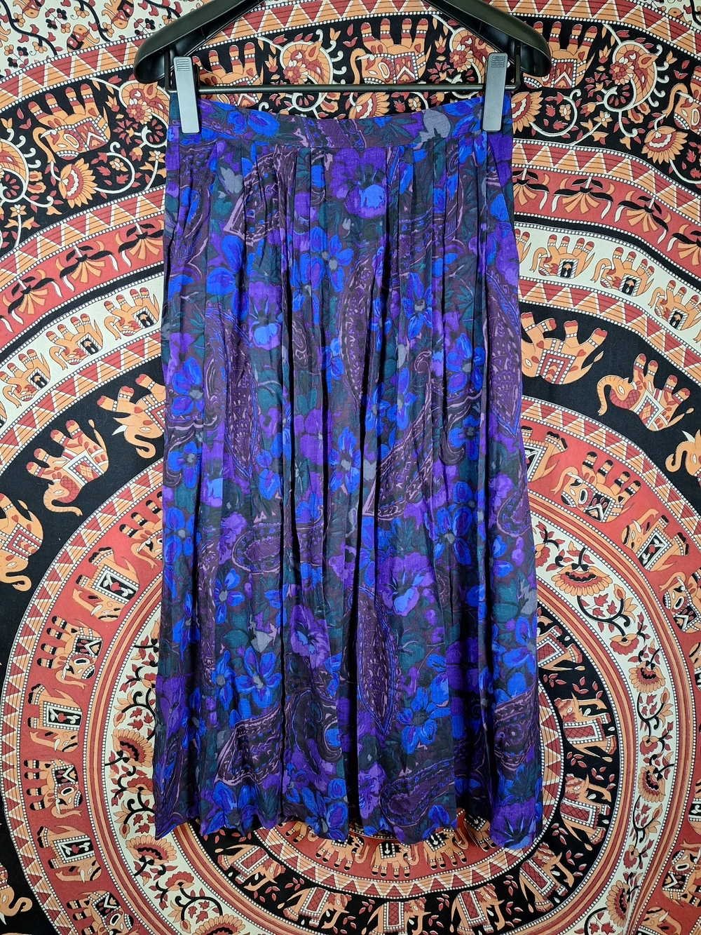 C.E Stanton Purple Floral Pleated Midi/Maxi Skirt With Pockets